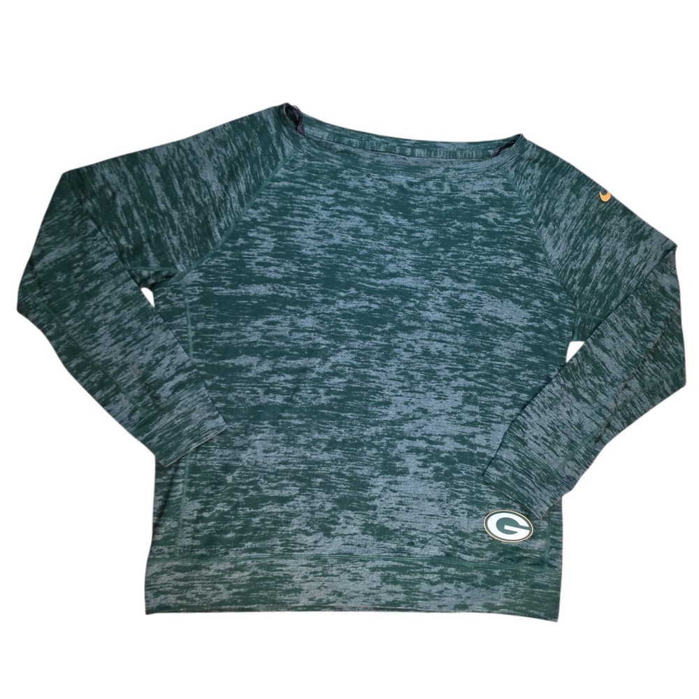 Nike Womens XXL Green Bay Packers Sweatshirt Green Space Dye Scoop Neck Raglan